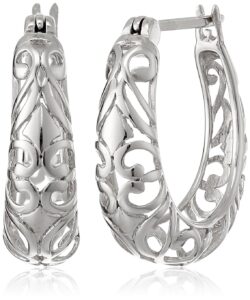 amazon essentials sterling silver filigree round hoop earrings (previously amazon collection)