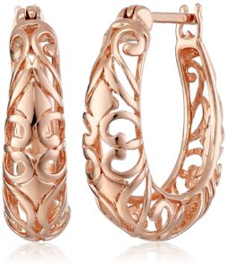 amazon essentials 14k rose gold over sterling silver filigree round hoop earrings (previously amazon collection)