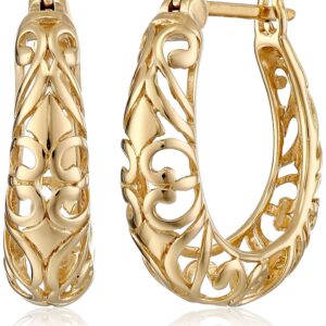 Amazon Essentials 18k Yellow Gold Over Sterling Silver Filigree Round Hoop Earrings (previously Amazon Collection)