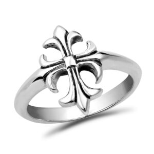 AeraVida Vintage Beautifully Elegant Lily Flower .925 Sterling Silver Cross Ring (7)