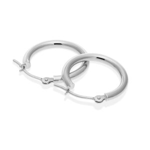 14k White Gold Polished Real Gold Hoop Earrings, Plain Round Gold Hoops, 14 Karat Real Gold 13mm (0.5 inch)