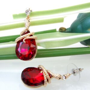 Navachi 18k Gold Plated Crystal Red Zircon Snake Drop Dangle Earrings