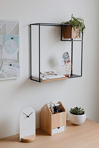 Umbra Cubist Floating Shelf with Built-In Succulent Planter – Modern Wall Décor and Geometric Display Shelf for Books, Candles, Mementos, Photos, Indoor Plants and More! | Large, Black