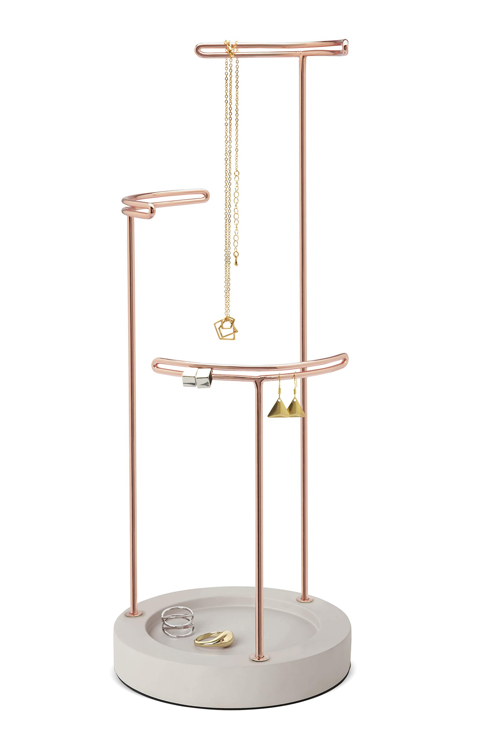 Umbra Tesora 3-Tier Jewelry Stand, Earring Holder, Accessory Organizer and Display, Concrete/Copper