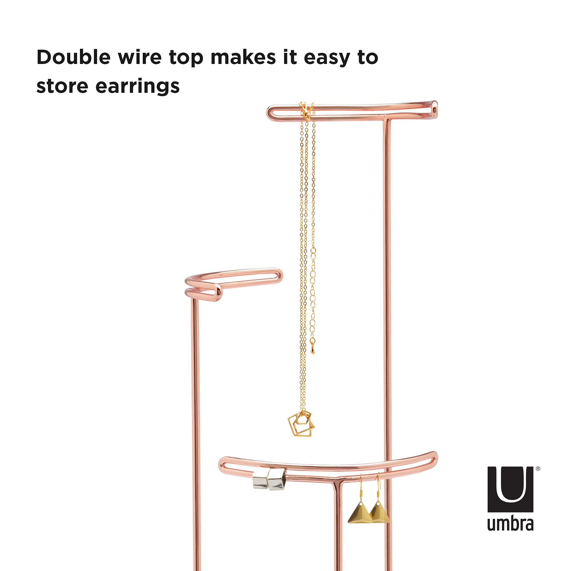 Umbra Tesora 3-Tier Jewelry Stand, Earring Holder, Accessory Organizer and Display, Concrete/Copper