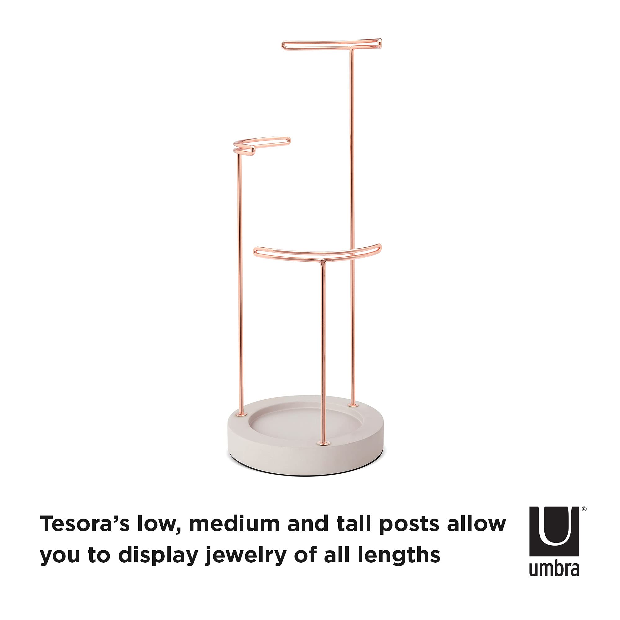 Umbra Tesora 3-Tier Jewelry Stand, Earring Holder, Accessory Organizer and Display, Concrete/Copper