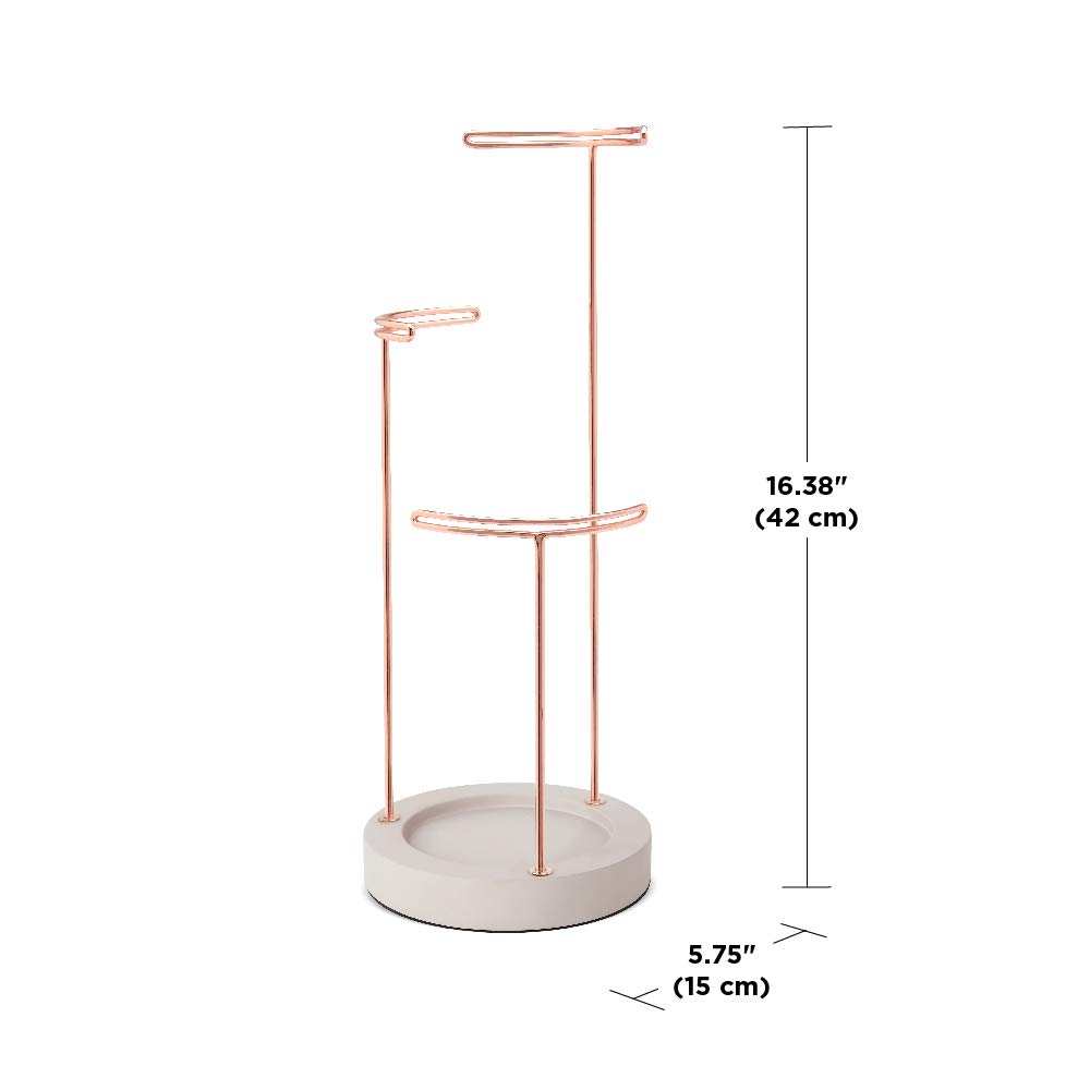 Umbra Tesora 3-Tier Jewelry Stand, Earring Holder, Accessory Organizer and Display, Concrete/Copper