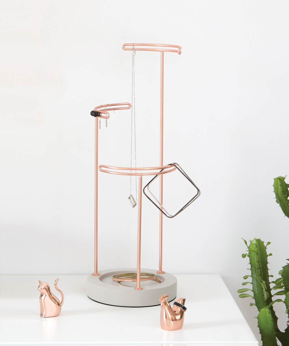 Umbra Tesora 3-Tier Jewelry Stand, Earring Holder, Accessory Organizer and Display, Concrete/Copper