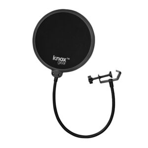 knox gear pop filter for use with recording studio, boradcasting, and podcasting microphones - flexible gooseneck mount & windscreen