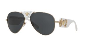 versace women's 0ve2150q 1341/87 medusa aviator sunglasses, white/grey