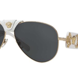 Versace Women's 0VE2150Q 1341/87 Medusa Aviator Sunglasses, White/Grey