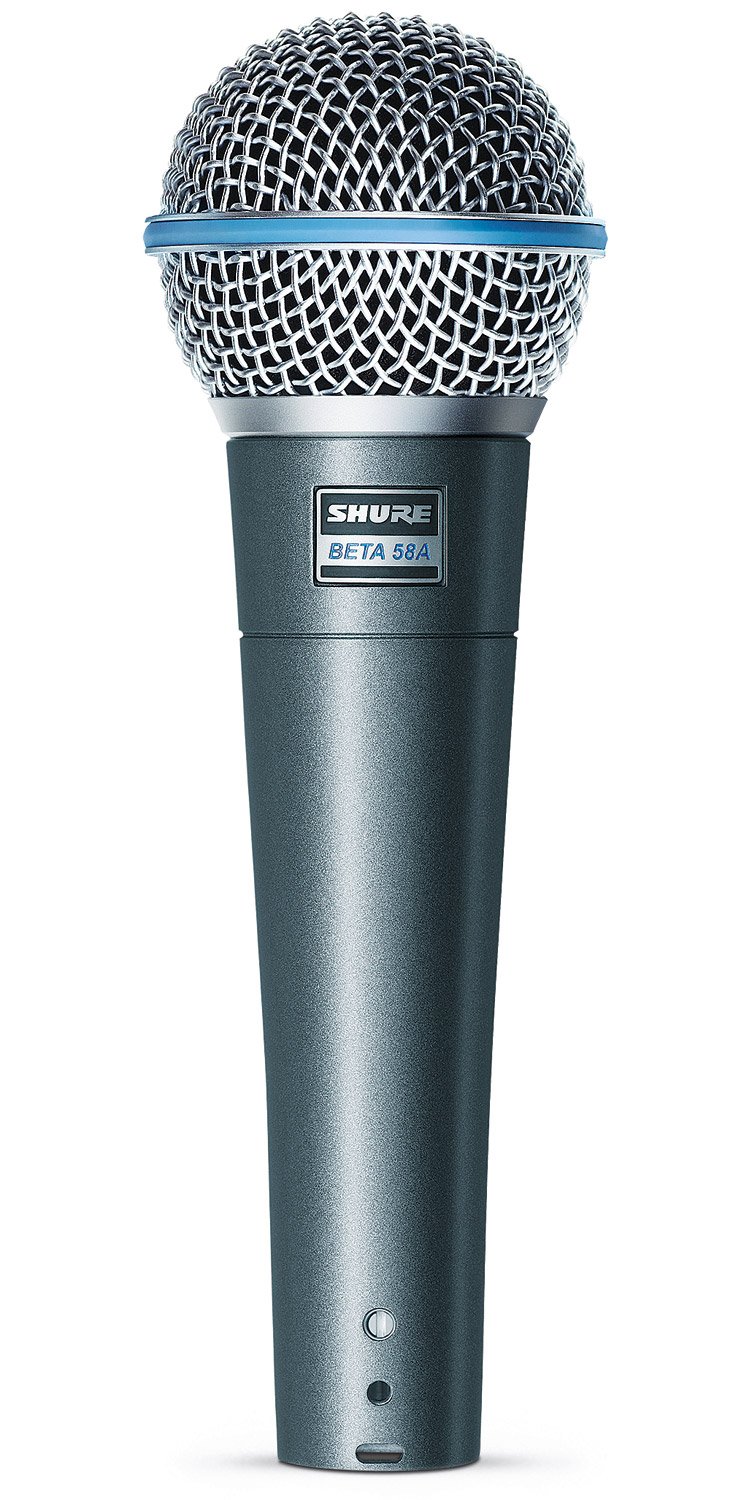 Shure Beta 58A Supercardioid Vocal Microphone & Pig Hog Black & White Woven Mic Cable, 20ft XLR - Bundle