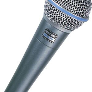 Shure Beta 58A Supercardioid Vocal Microphone & Pig Hog Black & White Woven Mic Cable, 20ft XLR - Bundle