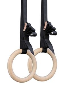 titan fitness 31.75mm gymnastics rings, non-slip wooden rings, extra long 16 ft nylon straps, fig gymnastic rings with cam buckle system, olympic pull up fitness rings, rated 600 lb