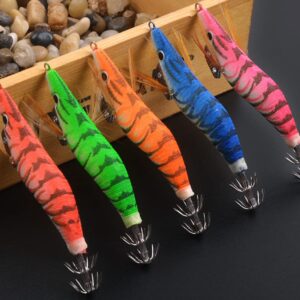 Glow Squid Jigs Saltwater Fishing Lures 10pcs Shrimp Prawn Lures Luminous for Cuttlefish Octopus Fishing Lures Kit