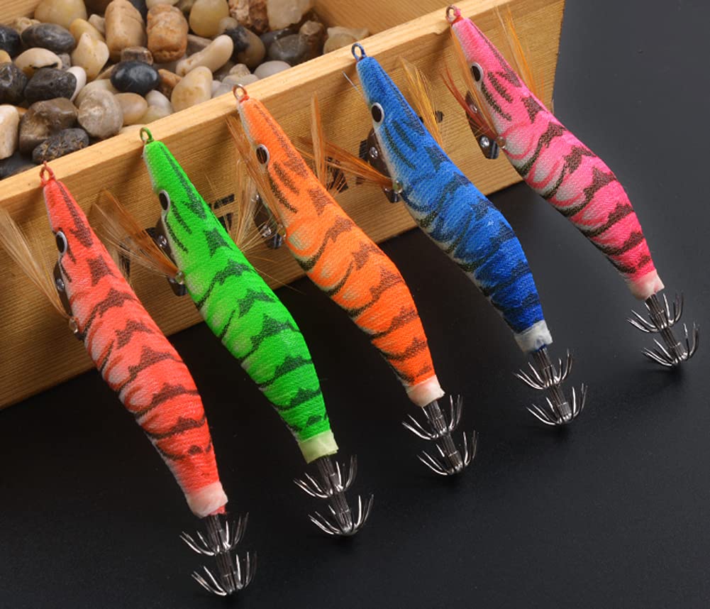 Glow Squid Jigs Saltwater Fishing Lures 10pcs Shrimp Prawn Lures Luminous for Cuttlefish Octopus Fishing Lures Kit