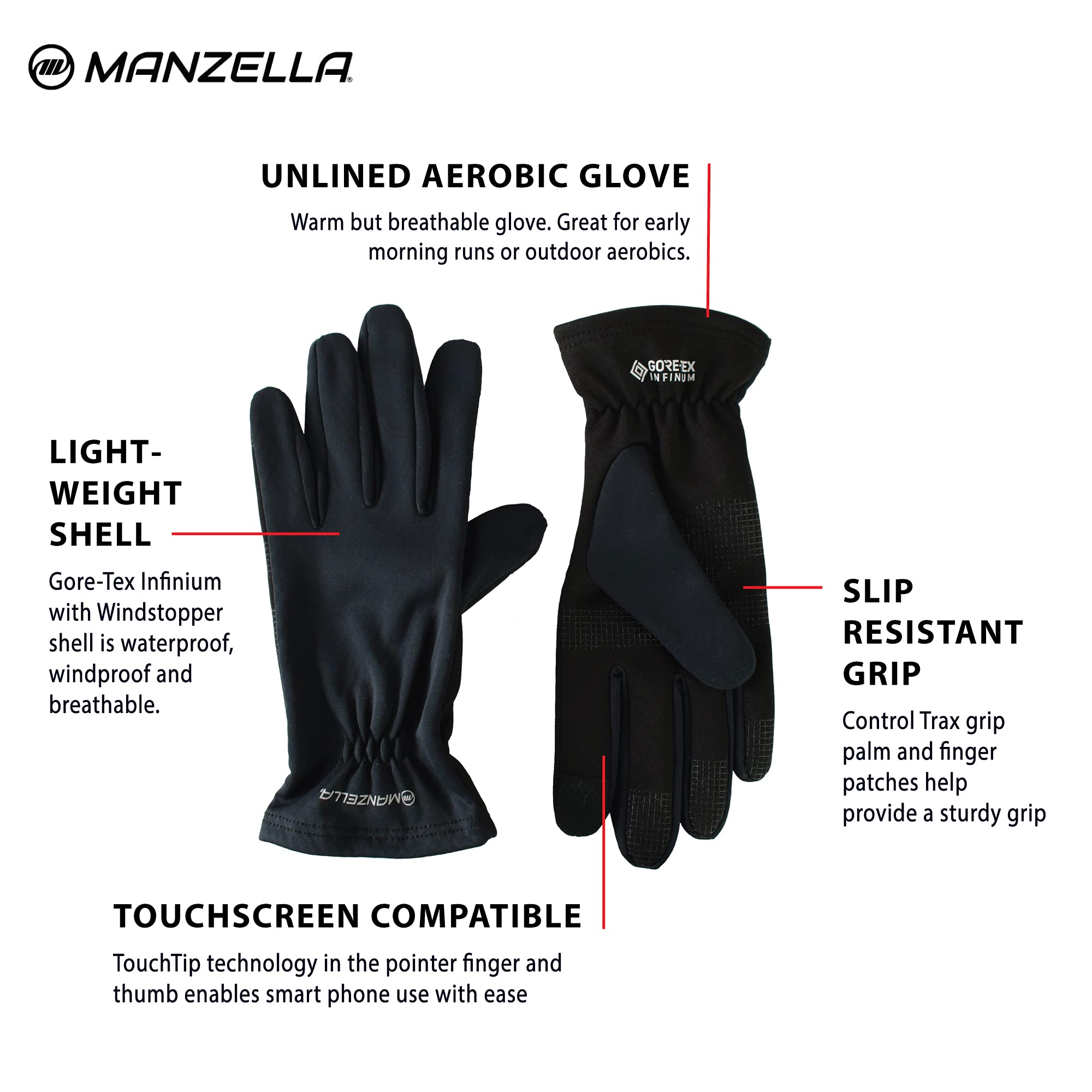 Manzella Women's Goretex Infinium with Windstopper Touch Gloves, Medium, Black