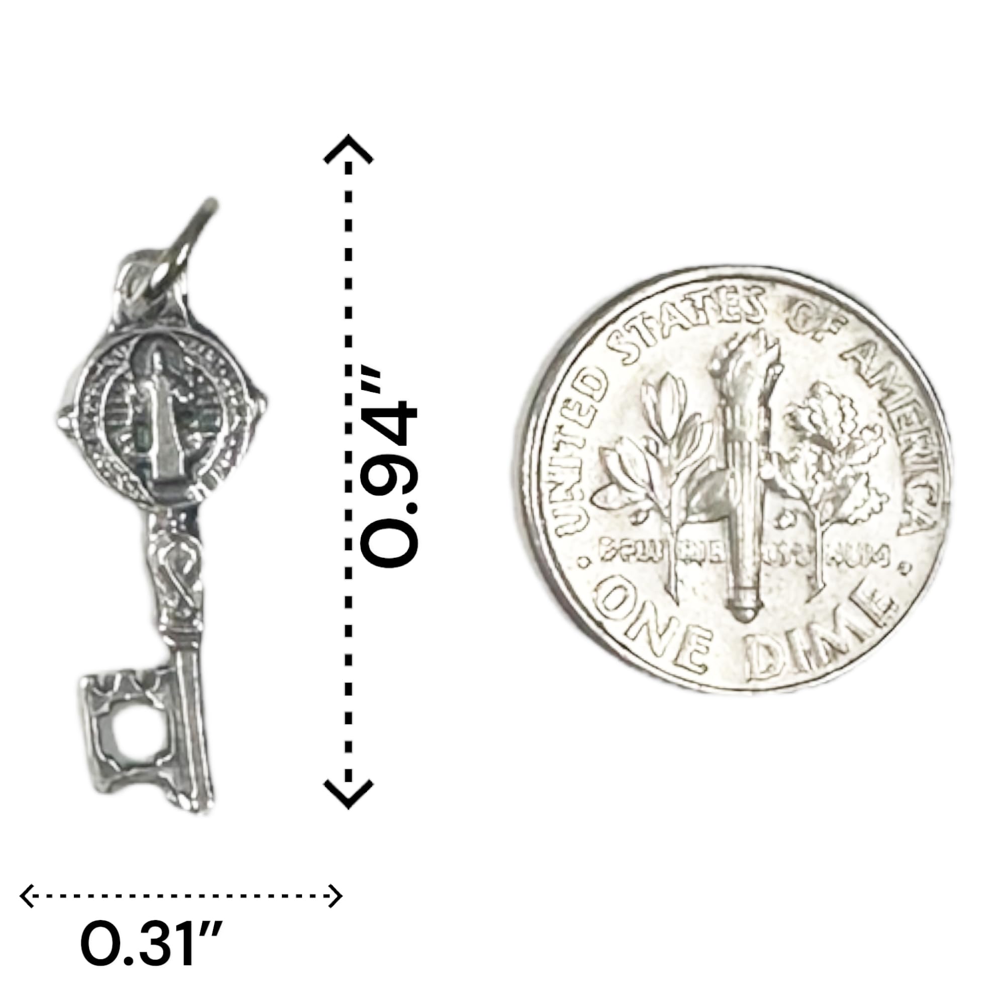 Catholica Shop Lot of 12 Silver Tone Saint St. Benedict Key of Heaven Medal Pendant Charm - 0.31" W x 0.94" L