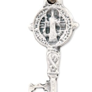 Catholica Shop Lot of 12 Silver Tone Saint St. Benedict Key of Heaven Medal Pendant Charm - 0.31" W x 0.94" L