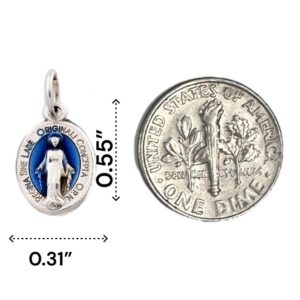 Catholica Shop Our Lady of Grace Mini Miraculous Medal Pendant - Silver Tone with Blue Enamel - Made in Italy. Pack of 12 Units.