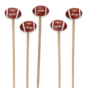 BambooMN 4.7"Decorative Sports Ball End Bamboo Cocktail Fruit Sandwich Picks Skewers for Catered Events, Holiday's, Restaurants or Buffets Party Supplies, Football, 100 pcs