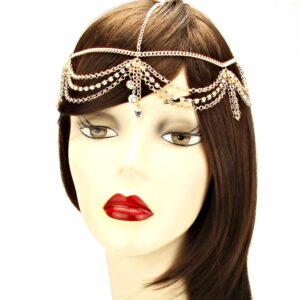 Gold Tone Womens Rhinestone Accent Draped Head Chain Jewelry IHC1030G