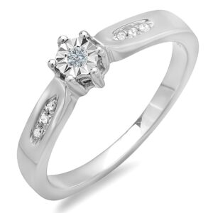 dazzlingrock collection 0.08 carat (ctw) sterling silver round diamond ladies solitaire with accent engagement ring, size 7