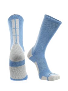 tck baseline 3.0 athletic crew socks (columbia blue/white, large)