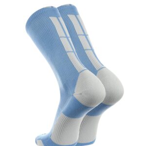 TCK Baseline 3.0 Athletic Crew Socks (Columbia Blue/White, Large)