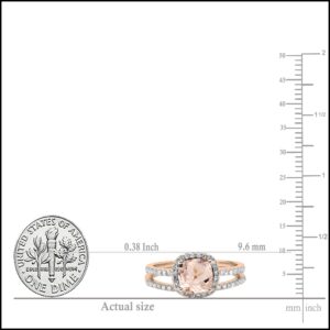 Dazzlingrock Collection 10K Cushion Cut Morganite & Round White Diamond Halo Wedding Ring Set, Rose Gold, Size 7.5