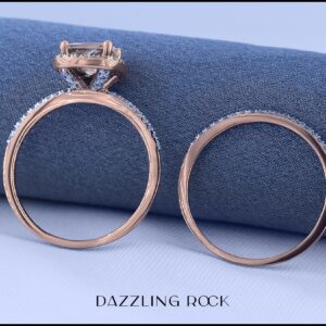 Dazzlingrock Collection 10K Cushion Cut Morganite & Round White Diamond Halo Wedding Ring Set, Rose Gold, Size 7.5