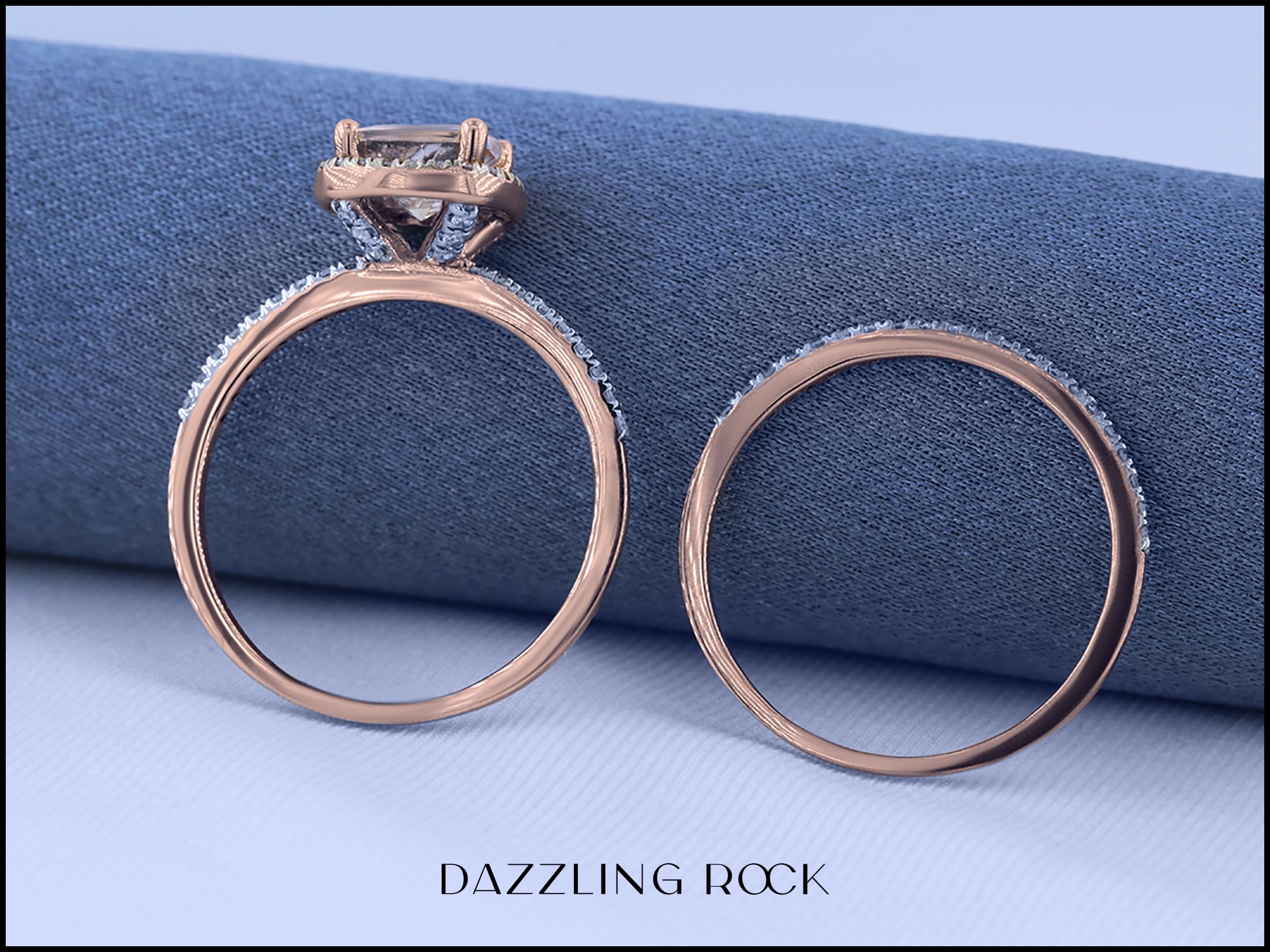 Dazzlingrock Collection 10K Cushion Cut Morganite & Round White Diamond Halo Wedding Ring Set, Rose Gold, Size 7.5