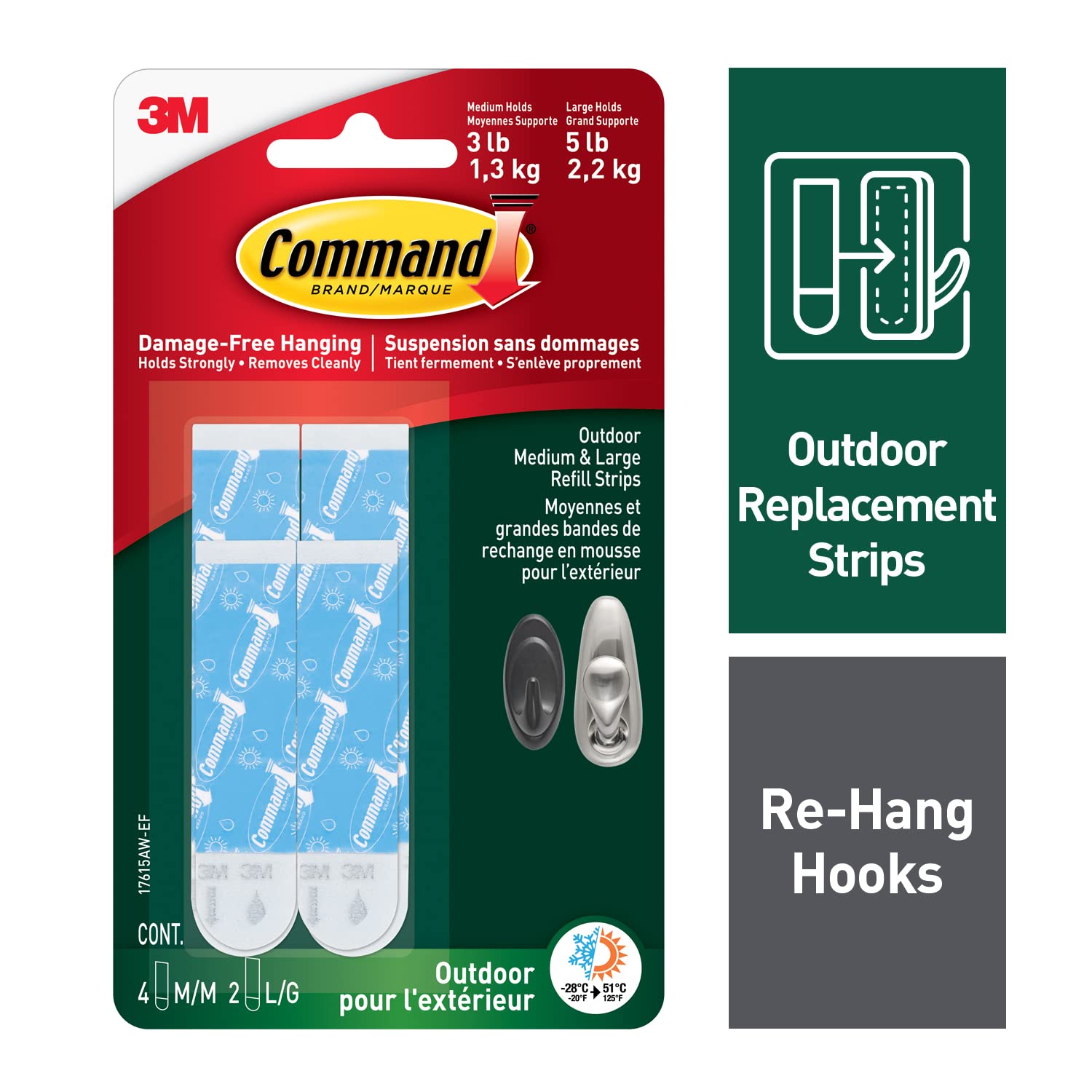 Command Plastic 17615AW-ES-E 051141976914 Outdoor Refill Strips, 4, White