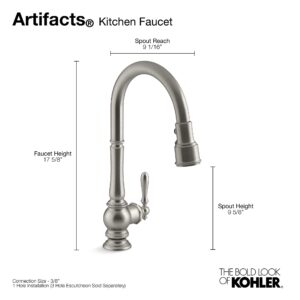 KOHLER Artifacts Pull Down Kitchen Faucet, Kitchen Sink Faucet with Pull Down Sprayer, Oil-Rubbed Bronze, K-99259-2BZ