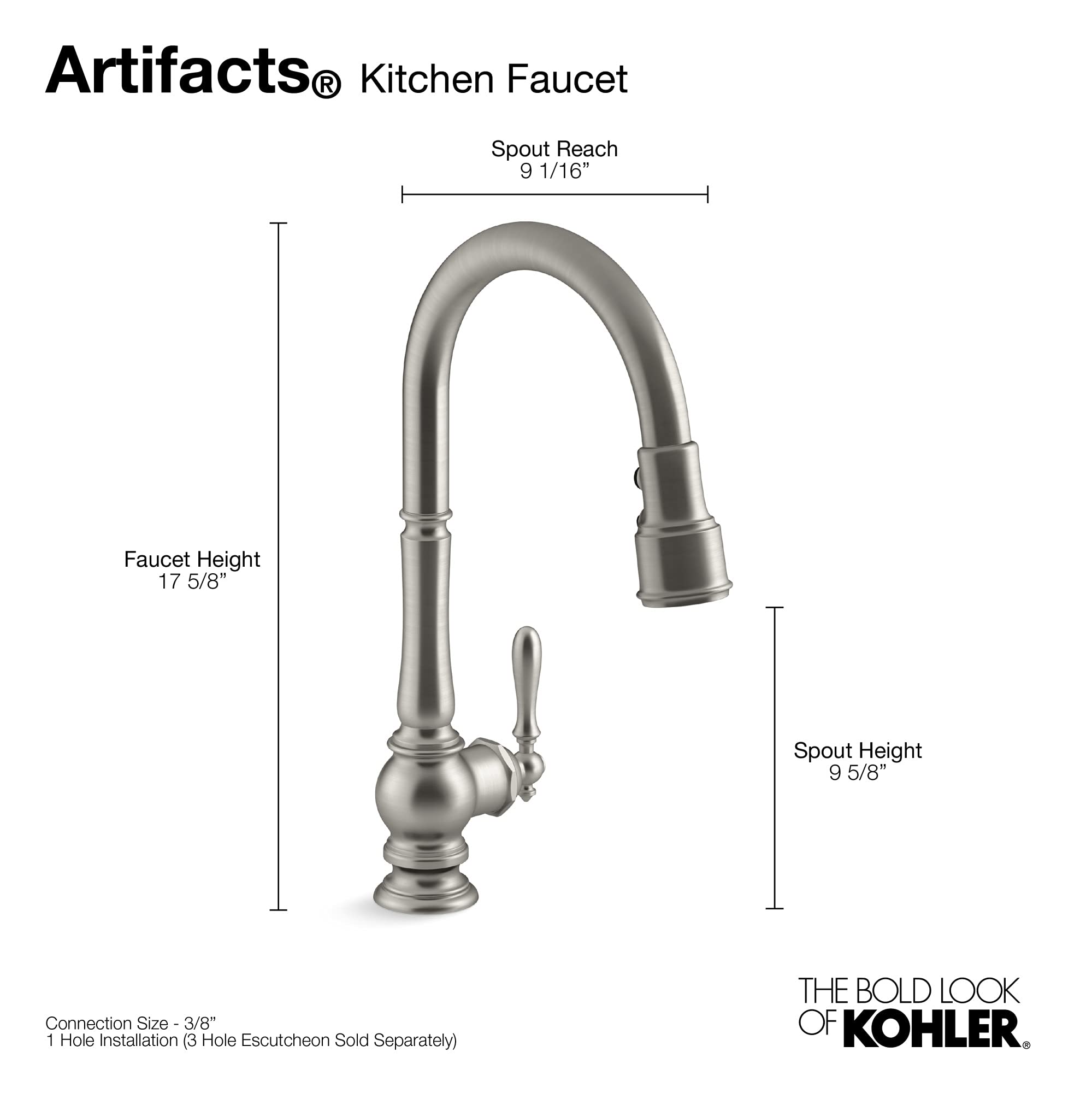 KOHLER Artifacts Pull Down Kitchen Faucet, Kitchen Sink Faucet with Pull Down Sprayer, Oil-Rubbed Bronze, K-99259-2BZ