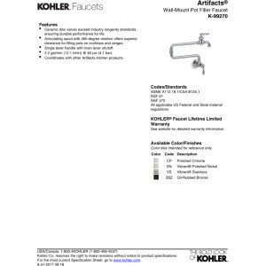 KOHLER 99270-VS Artifacts Wall-Mount Pot Filler, Pot Filler Faucet, Kitchen Sink Pot Filler Faucets, Vibrant Stainless