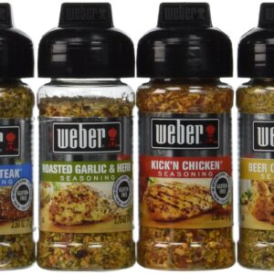 Weber Seasoning Variety 4 Flavor Pack 2.5-2.75 Ounce (Chicago Steak, Roasted Garlic and Herb, Kick'n Chicken, Beer Can Chicken)