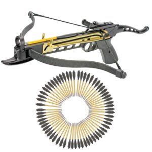 kingsarchery pistol crossbow self-cocking 80 lbs with adjustable sights and a total of 63 aluminim arrow bolt set