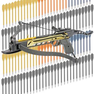 KingsArchery Pistol Crossbow Self-Cocking 80 LBS with Adjustable Sights, 3 Aluminium Arrow Bolts, and Bonus 120-pack of Colored PVC Arrow Bolts