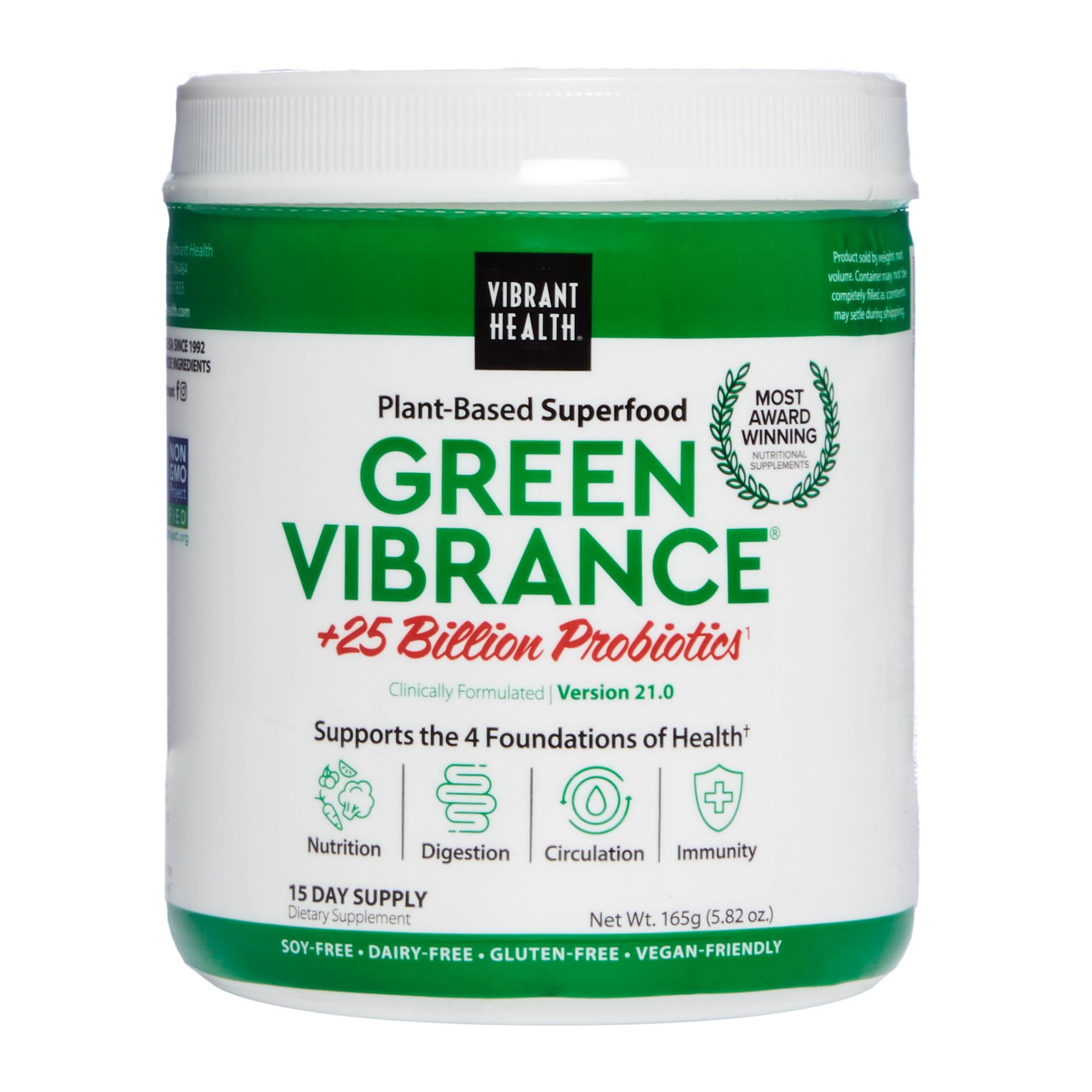 Vibrant Health, Green Vibrance, Vegan Superfood Powder, 15 Servings (FFP)