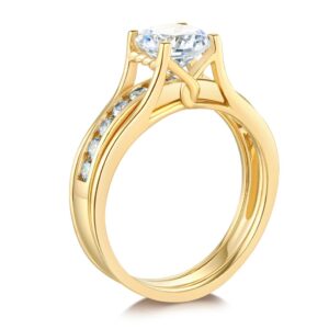 14k Yellow Gold SOLID Engagement Ring & Wedding Band Set - Size 6