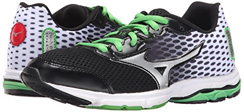 Mizuno Wave Rider 18 Junior Kids Running Shoe (Little Kid/Big Kid), Black/Classic Green, 2.5 M US Little Kid