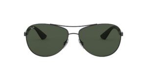 ray-ban men's rb3526 aviator sunglasses, matte black/dark green, 63 mm