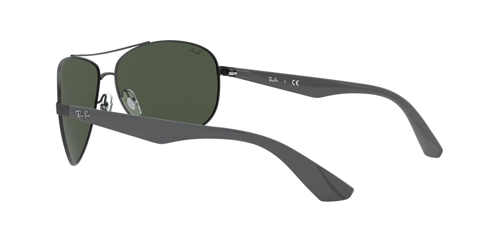 Ray-Ban Men's RB3526 Aviator Sunglasses, Matte Black/Dark Green, 63 mm