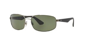 ray-ban men's rb3527 rectangular sunglasses, matte gunmetal/polarized green, 61 mm