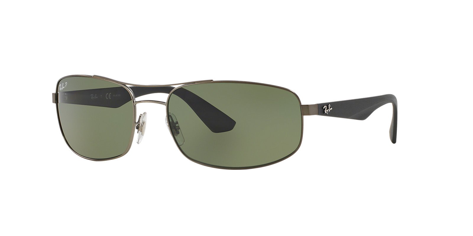 Ray-Ban Men's RB3527 Rectangular Sunglasses, Matte Gunmetal/Polarized Green, 61 mm