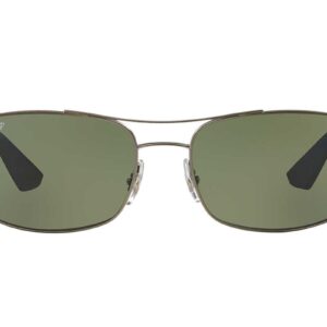 Ray-Ban Men's RB3527 Rectangular Sunglasses, Matte Gunmetal/Polarized Green, 61 mm