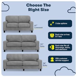 Serta Palisades 73" Track Arm Sofa, Easy Care Polyester, Soft Pillow Back, Pocket Coil Seat Cushions, Removable Covers, Loveseat or Couch for Small Spaces, Living Rooms or Bedrooms, Glacial Gray