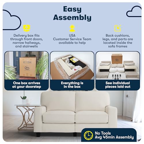 Serta Palisades 73" Track Arm Sofa, Easy Care Polyester, Soft Pillow Back, Pocket Coil Seat Cushions, Removable Covers, Loveseat or Couch for Small Spaces, Living Rooms or Bedrooms, Glacial Gray