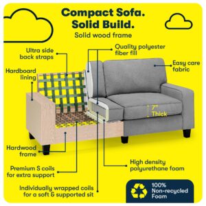 Serta Palisades 73" Track Arm Sofa, Easy Care Polyester, Soft Pillow Back, Pocket Coil Seat Cushions, Removable Covers, Loveseat or Couch for Small Spaces, Living Rooms or Bedrooms, Glacial Gray